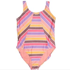 Wonder Nation 1PC Swimsuit Colorful Striped Girls Size 14/16 Beachwear Poolside
